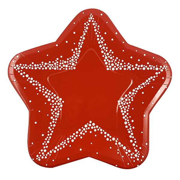 Тарелки-Звезды бумажные ламинированные "Красные"