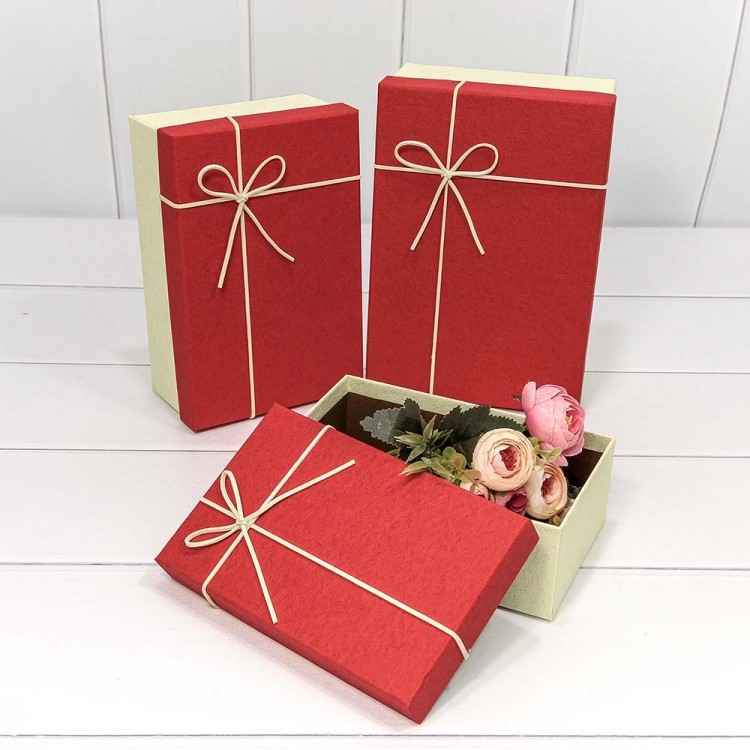 Набор подарочных коробок 3 в 1 С кожаным бантиком, Красный