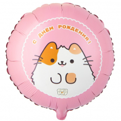 Шар Круг С Днем Рождения ПушМяу (в упаковке)